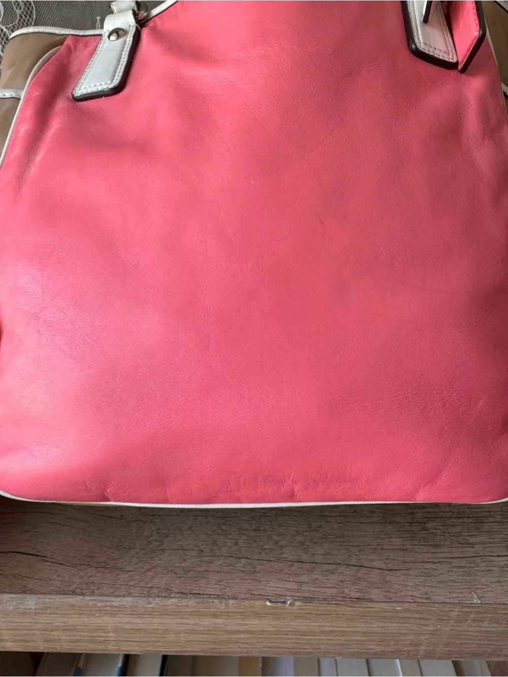 Coach Pink and Tan Leather Tote with White Trim